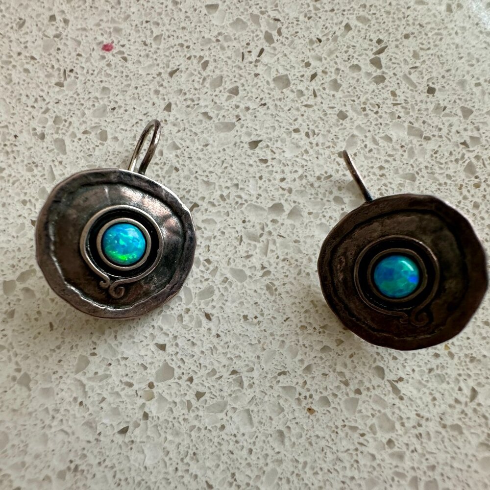 Artisan blackened sterling silver with Australian opal earrings